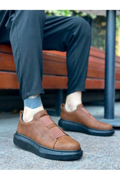 BA0307 BOA Kalın Yüksek Taban Çift Bant Taba Siyah Erkek Ayakkabı