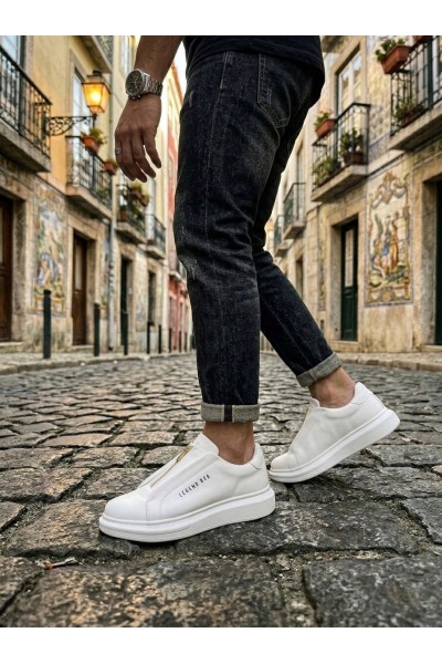 BA0310 BOA Kalın Yüksek Taban Fermuarlı Beyaz Erkek Ayakkabı