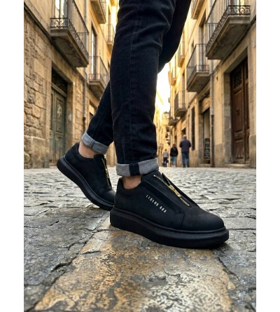 BA0310 BOA Kalın Yüksek Taban Fermuarlı Siyah Siyah Erkek Ayakkabı