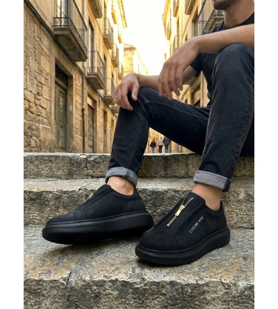 BA0310 BOA Kalın Yüksek Taban Fermuarlı Siyah Siyah Erkek Ayakkabı