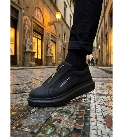 BA0310 BOA Kalın Yüksek Taban Fermuarlı Siyah Siyah Erkek Ayakkabı