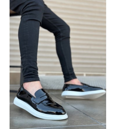 BA0316 Bağcıksız Yüksek Beyaz Taban Klasik Rugan Corcik Erkek Ayakkabı