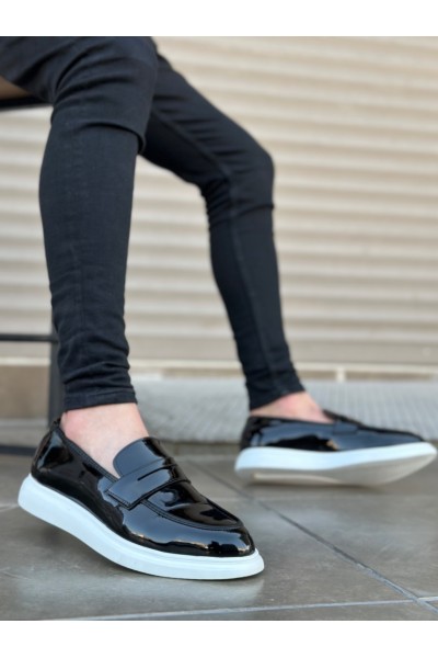 BA0316 Bağcıksız Yüksek Beyaz Taban Klasik Rugan Corcik Erkek Ayakkabı BA0316 Bağcıksız Yüksek Beyaz Taban Klasik Rugan Corcik Erkek Ayakkabı