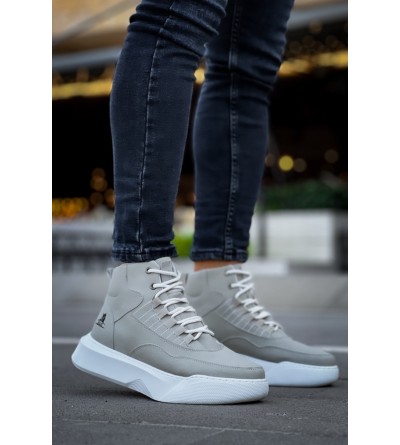 BA0318 Bağcıklı Erkek Yüksek Taban Gri Taban Spor Bot