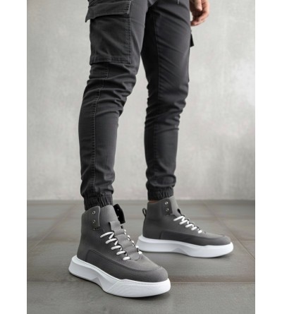 BA0321 Gizli Bağcıklı Erkek Füme Beyaz Taban Spor Bot