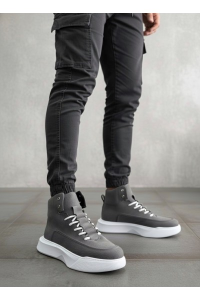 BA0321 Gizli Bağcıklı Erkek Füme Beyaz Taban Spor Bot