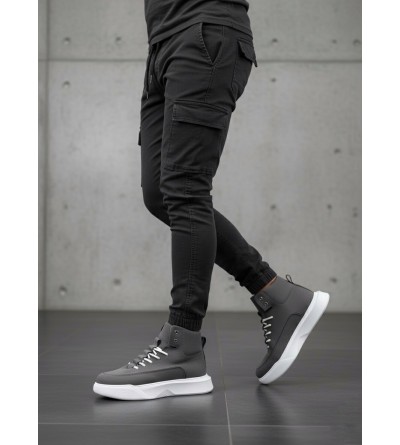 BA0321 Gizli Bağcıklı Erkek Füme Beyaz Taban Spor Bot