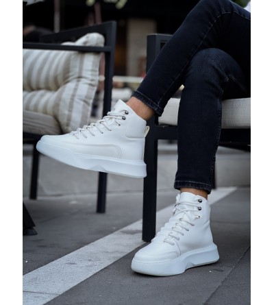 BA0321 Gizli Bağcıklı Erkek Yüksek Taban Beyaz Spor Bot