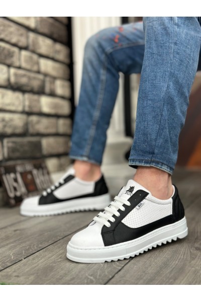 BA0323 BOA Kalın Tırtık Yüksek Taban Beyaz Siyah Bağcıklı Spor Erkek Ayakkabı BA0323 BOA Kalın Tırtık Yüksek Taban Beyaz Siyah Bağcıklı Spor Erkek Ayakkabı