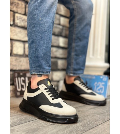 BA0327 BOA Gri Siyah Kalın Yüksek Taban Bağcıklı Spor Erkek Ayakkabı