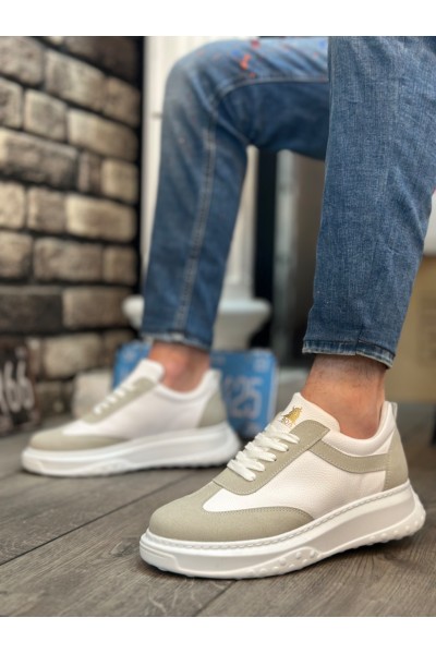 BA0327 BOA Kalın Yüksek Taban Beyaz Gri Bağcıklı Spor Erkek Ayakkabı BA0327 BOA Kalın Yüksek Taban Beyaz Gri Bağcıklı Spor Erkek Ayakkabı