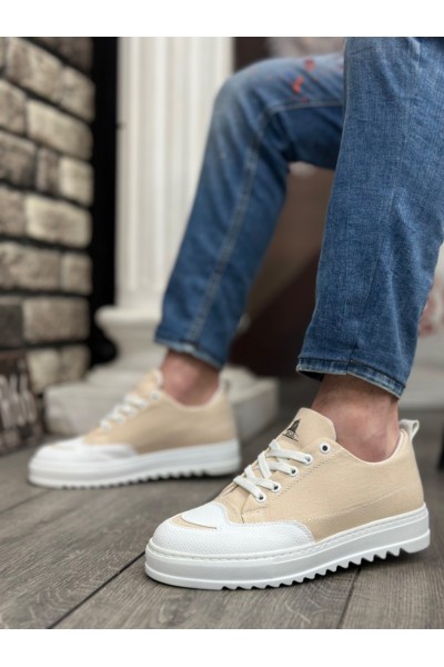 BA0328 BOA Kalın Yüksek Taban Smile Desenli Krem Spor Erkek Ayakkabı BA0328 BOA Kalın Yüksek Taban Smile Desenli Krem Spor Erkek Ayakkabı