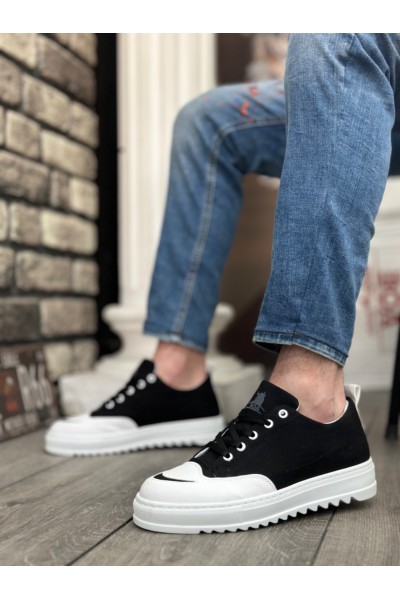 BA0328 BOA Kalın Yüksek Taban Smile Desenli Siyah Beyaz Spor Erkek Ayakkabı BA0328 BOA Kalın Yüksek Taban Smile Desenli Siyah Beyaz Spor Erkek Ayakkabı