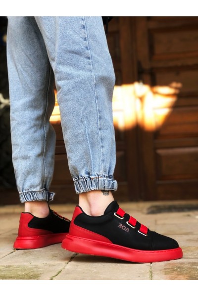 BA0329 3 Bant Siyah Kırmızı Kalın Taban Casual Erkek Ayakkabı BA0329 3 Bant Siyah Kırmızı Kalın Taban Casual Erkek Ayakkabı