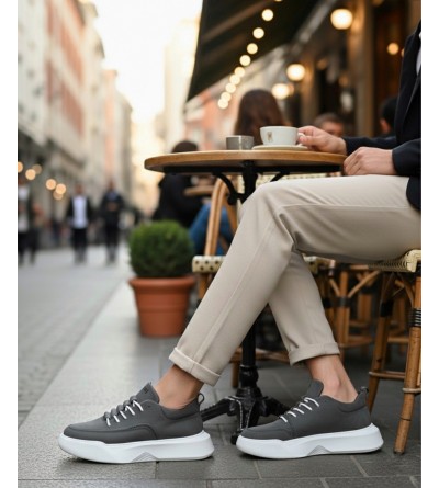 BA0332 Merdiven Desen Bağcıklı Erkek Yüksek Taban Antrasit Cilt Spor Ayakkabı