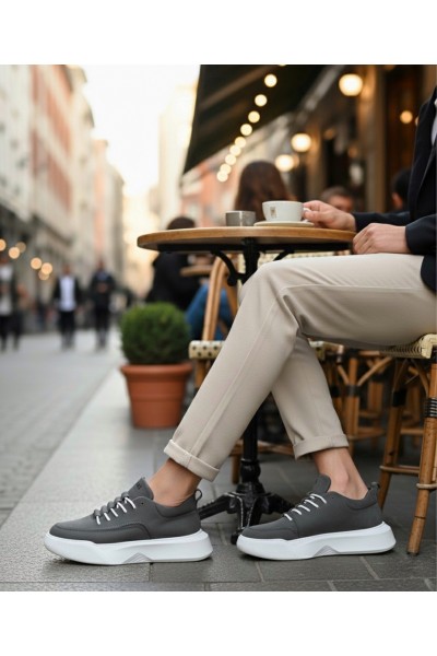 BA0332 Merdiven Desen Bağcıklı Erkek Yüksek Taban Antrasit Cilt Spor Ayakkabı BA0332 Merdiven Desen Bağcıklı Erkek Yüksek Taban Antrasit Cilt Spor Ayakkabı