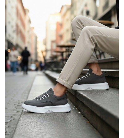 BA0332 Merdiven Desen Bağcıklı Erkek Yüksek Taban Antrasit Cilt Spor Ayakkabı