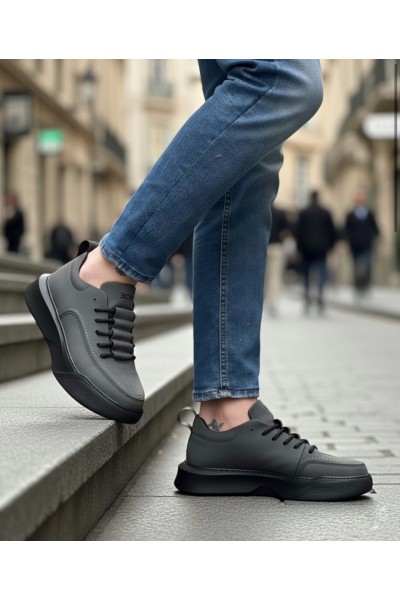 BA0332 Merdiven Desen Bağcıklı Erkek Yüksek Taban Füme Cilt Spor Ayakkabı