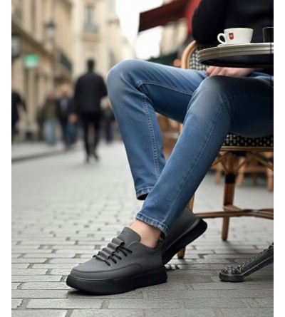 BA0332 Merdiven Desen Bağcıklı Erkek Yüksek Taban Füme Cilt Spor Ayakkabı