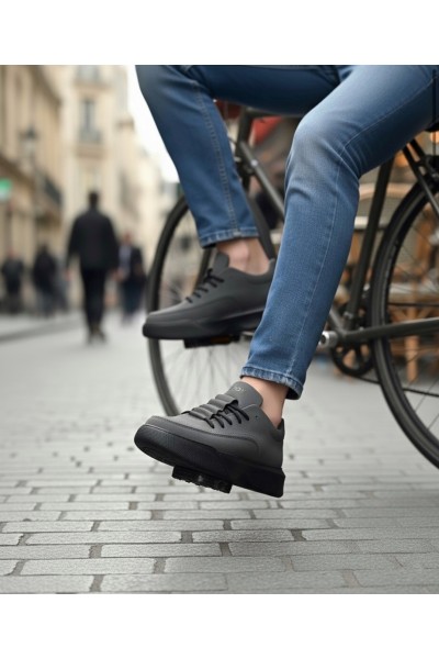 BA0332 Merdiven Desen Bağcıklı Erkek Yüksek Taban Füme Cilt Spor Ayakkabı