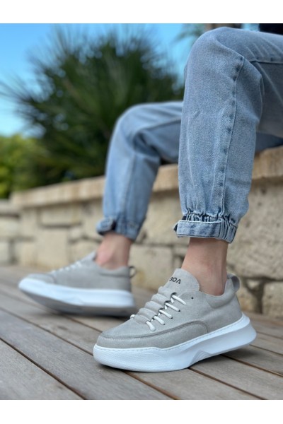 BA0332 Merdiven Desen Bağcıklı Erkek Yüksek Taban Gri Süet Beyaz Taban Spor Ayakkabı BA0332 Merdiven Desen Bağcıklı Erkek Yüksek Taban Gri Süet Beyaz Taban Spor Ayakkabı