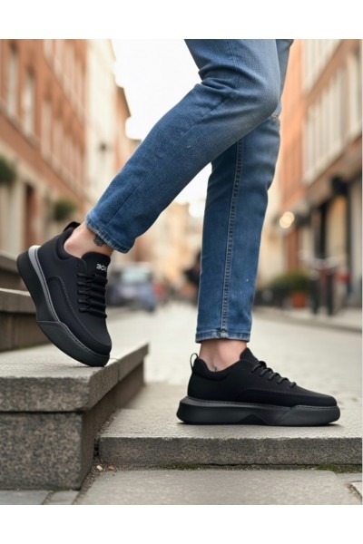 BA0332 Merdiven Desen Bağcıklı Erkek Yüksek Taban Siyah Cilt Siyah Taban Spor Ayakkabı BA0332 Merdiven Desen Bağcıklı Erkek Yüksek Taban Siyah Cilt Siyah Taban Spor Ayakkabı