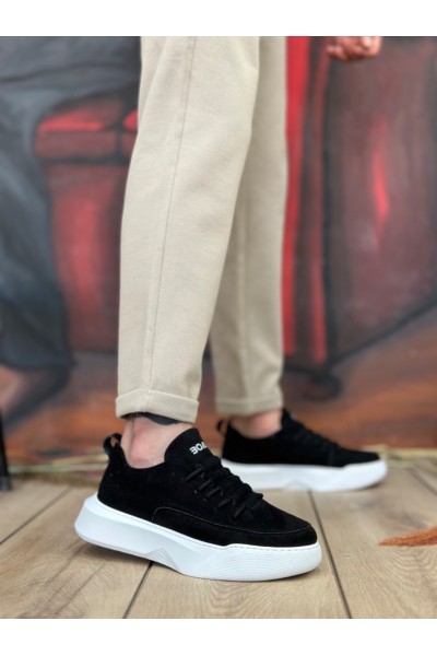 BA0332 Merdiven Desen Bağcıklı Erkek Yüksek Taban Siyah Süet Beyaz Taban Spor Ayakkabı BA0332 Merdiven Desen Bağcıklı Erkek Yüksek Taban Siyah Süet Beyaz Taban Spor Ayakkabı