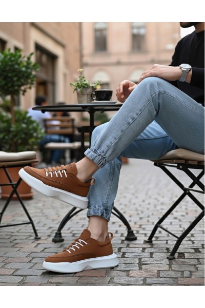 BA0332 Merdiven Desen Bağcıklı Erkek Yüksek Taban Taba Süet Beyaz Taban Spor Ayakkabı BA0332 Merdiven Desen Bağcıklı Erkek Yüksek Taban Taba Süet Beyaz Taban Spor Ayakkabı