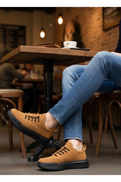 BA0332 Merdiven Desen Bağcıklı Erkek Yüksek Taban Taba Süet Siyah Taban Spor Ayakkabı BA0332 Merdiven Desen Bağcıklı Erkek Yüksek Taban Taba Süet Siyah Taban Spor Ayakkabı