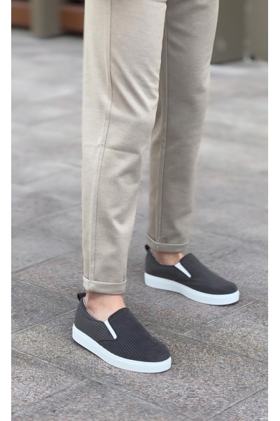 BA0339 Bağcıksız Kadife Gri Beyaz Taban Günlük Erkek Ayakkabı