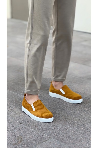 BA0339 Bağcıksız Kadife Hardal Beyaz Taban Günlük Erkek Ayakkabı BA0339 Bağcıksız Kadife Hardal Beyaz Taban Günlük Erkek Ayakkabı