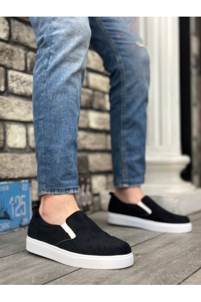 BA0339 Bağcıksız Kadife Siyah Beyaz Taban Günlük Erkek Ayakkabı BA0339 Bağcıksız Kadife Siyah Beyaz Taban Günlük Erkek Ayakkabı