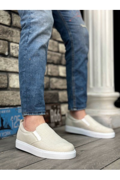 BA0339 Bağcıksız Keten Krem Beyaz Taban Günlük Erkek Ayakkabı BA0339 Bağcıksız Keten Krem Beyaz Taban Günlük Erkek Ayakkabı