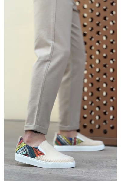 BA0339 Bağcıksız Keten Krem Renkli Desenli Beyaz Taban Günlük Erkek Ayakkabı BA0339 Bağcıksız Keten Krem Renkli Desenli Beyaz Taban Günlük Erkek Ayakkabı