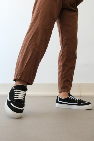 BA0351 BOA Bağcıklı Deri Tozu Günlük Siyah Renk Spor Ayakkabı 