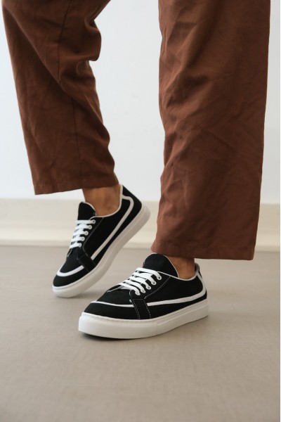 BA0351 BOA Bağcıklı Deri Tozu Günlük Siyah Renk Spor Ayakkabı BA0351 BOA Bağcıklı Deri Tozu Günlük Siyah Renk Spor Ayakkabı