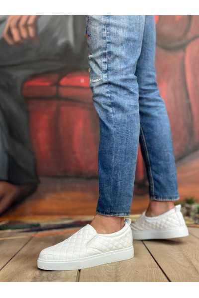 BA0353 Bağcıksız Kapitone Beyaz Günlük Erkek Ayakkabı