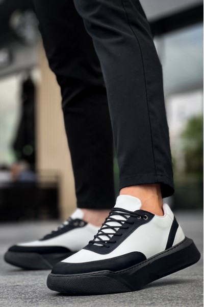 BA0354 Günlük Bağcıklı Erkek Beyaz Parçalı Siyah Yüksek Taban Spor Ayakkabı BA0354 Günlük Bağcıklı Erkek Beyaz Parçalı Siyah Yüksek Taban Spor Ayakkabı