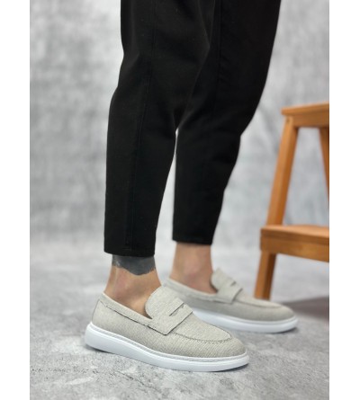 BA0355 Bağcıksız Keten Gri Klasik Corcik Erkek Ayakkabı