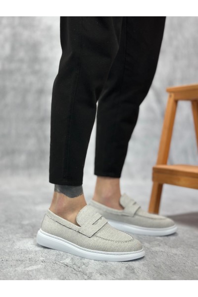 BA0355 Bağcıksız Keten Gri Klasik Corcik Erkek Ayakkabı