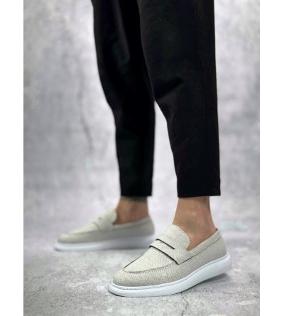 BA0355 Bağcıksız Keten Gri Klasik Corcik Erkek Ayakkabı