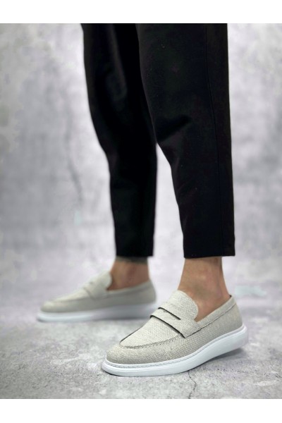 BA0355 Bağcıksız Keten Gri Klasik Corcik Erkek Ayakkabı