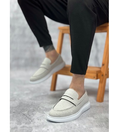 BA0355 Bağcıksız Keten Gri Klasik Corcik Erkek Ayakkabı