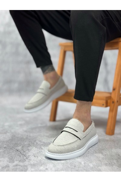 BA0355 Bağcıksız Keten Gri Klasik Corcik Erkek Ayakkabı