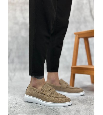 BA0355 Bağcıksız Keten Hardal Klasik Corcik Erkek Ayakkabı