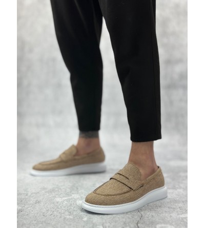 BA0355 Bağcıksız Keten Hardal Klasik Corcik Erkek Ayakkabı