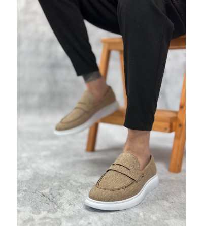 BA0355 Bağcıksız Keten Hardal Klasik Corcik Erkek Ayakkabı