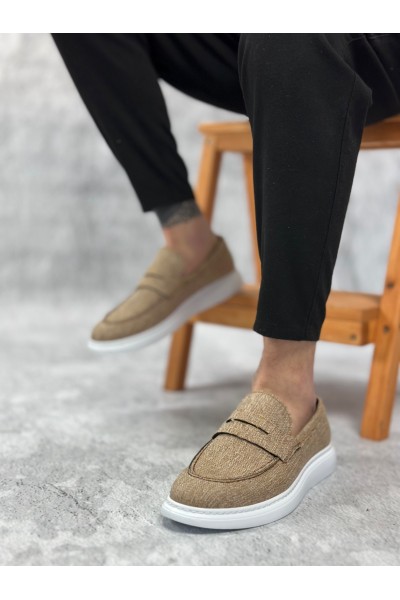 BA0355 Bağcıksız Keten Hardal Klasik Corcik Erkek Ayakkabı