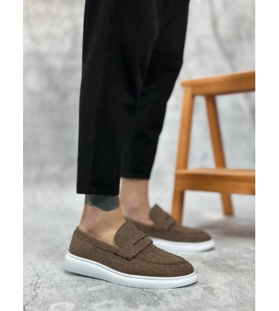 BA0355 Bağcıksız Keten Kahverengi Klasik Corcik Erkek Ayakkabı