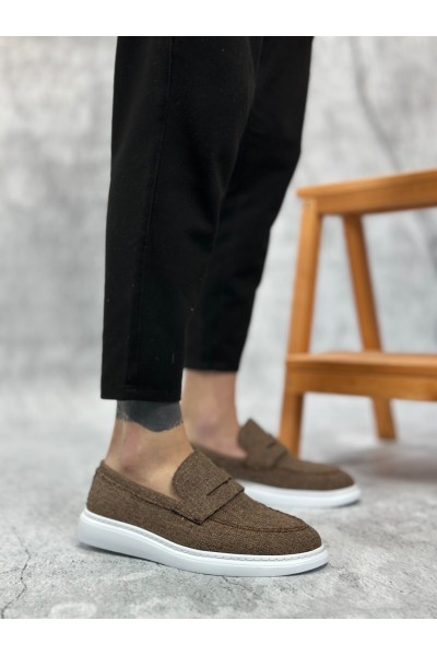 BA0355 Bağcıksız Keten Kahverengi Klasik Corcik Erkek Ayakkabı